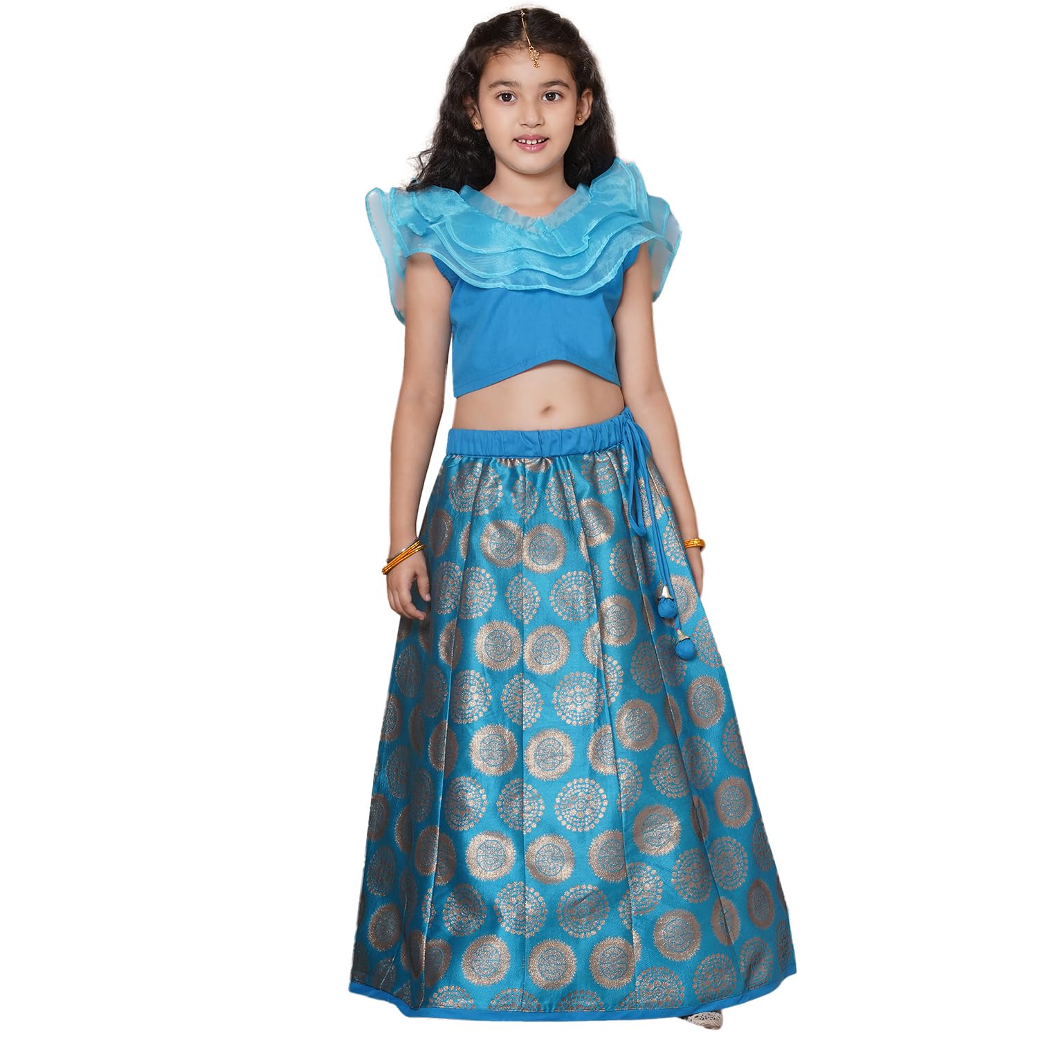 AJ DEZINES Kids Brocade Sleeveless Lehenga Choli Set For Girls