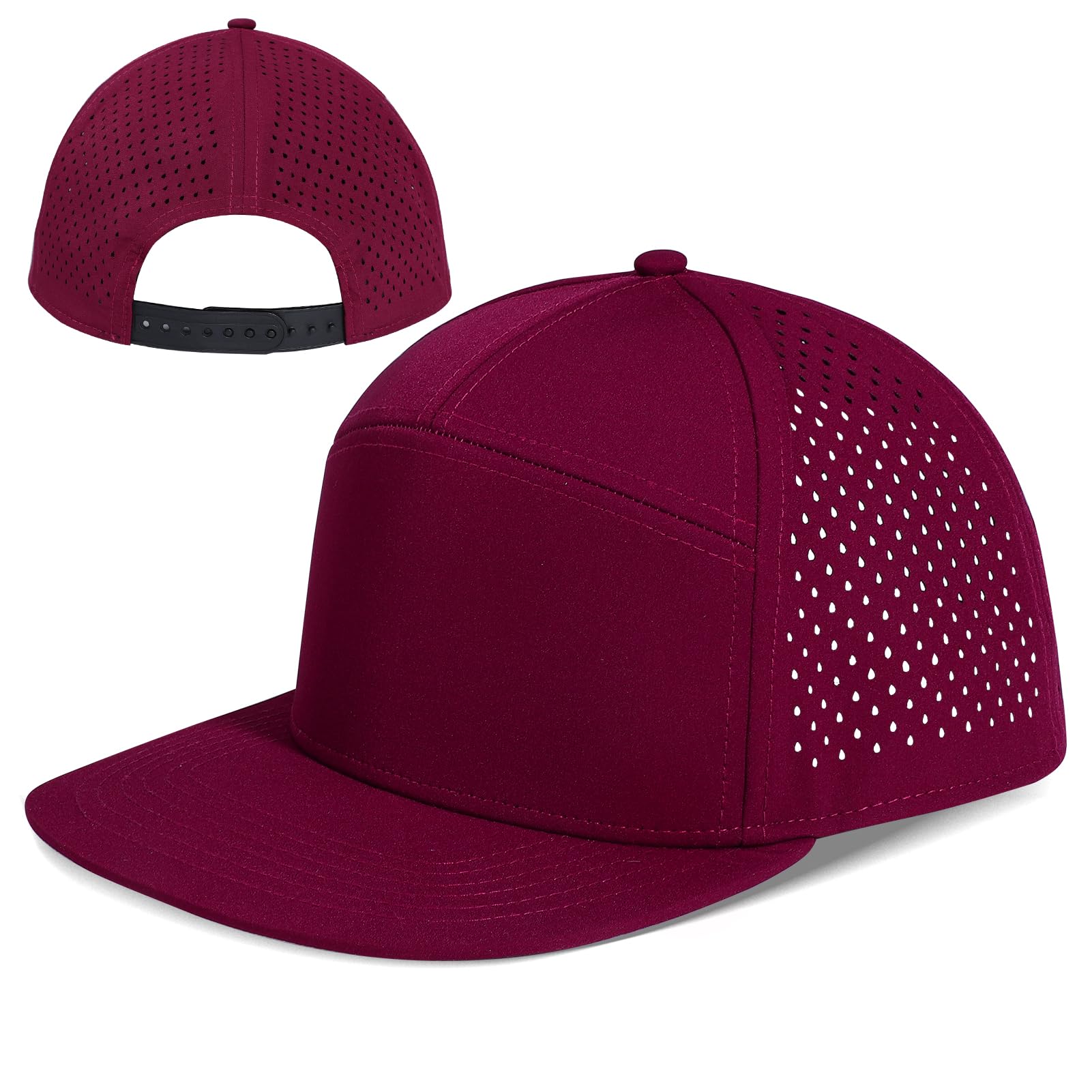 Big Head L/XXL Flat Brim Hat Adjustable Water-Resistance Performance Snapback Cap 7 Panel Hats for Men