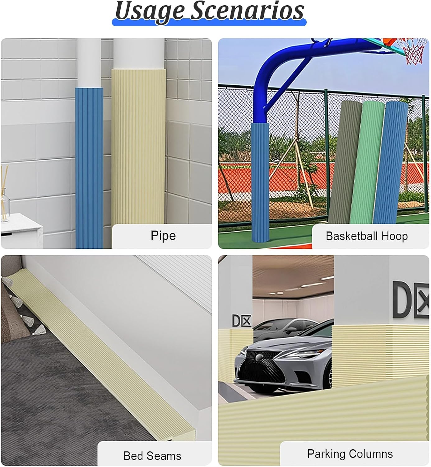 Soft Padding to Wrap Around Metal Pole, Self Adhesive Pipe/Basketball Post Pad Wrap Around, Column Cushion Cover for Basement/Garage(Black)
