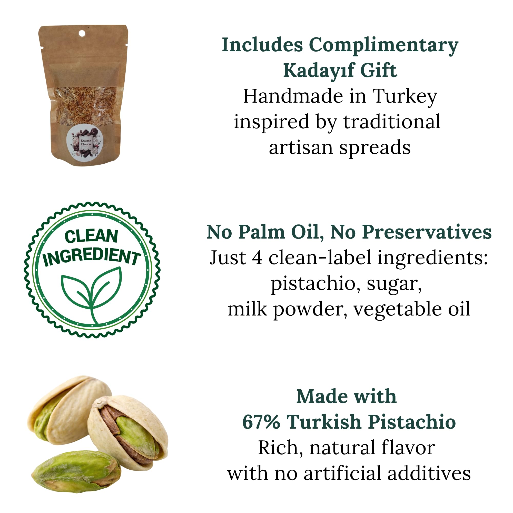 Ksana Choco Pistachio Cream 67 Turkish Pistachios 12 3 oz Palm Oil Free Handmade Spread With Free Roasted — view 5