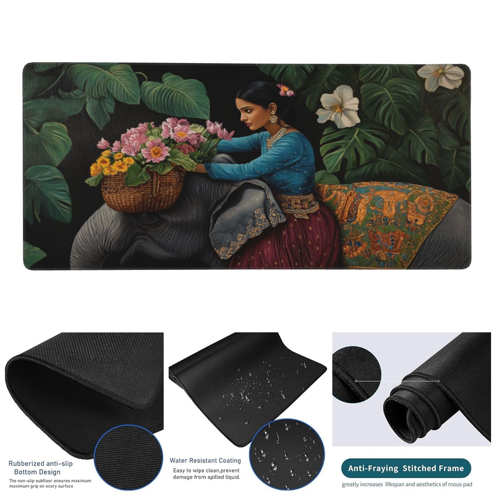 Ragazza Tappetino Mouse Gaming, 100X50CM Large Mouse Pad Elefante Tappetino Scrivania con Base in Gomma Antiscivolo, 1000X500 MM XXL Mousepad Gaming Accessori per Home Ufficio Decor, Regalo Donna -757