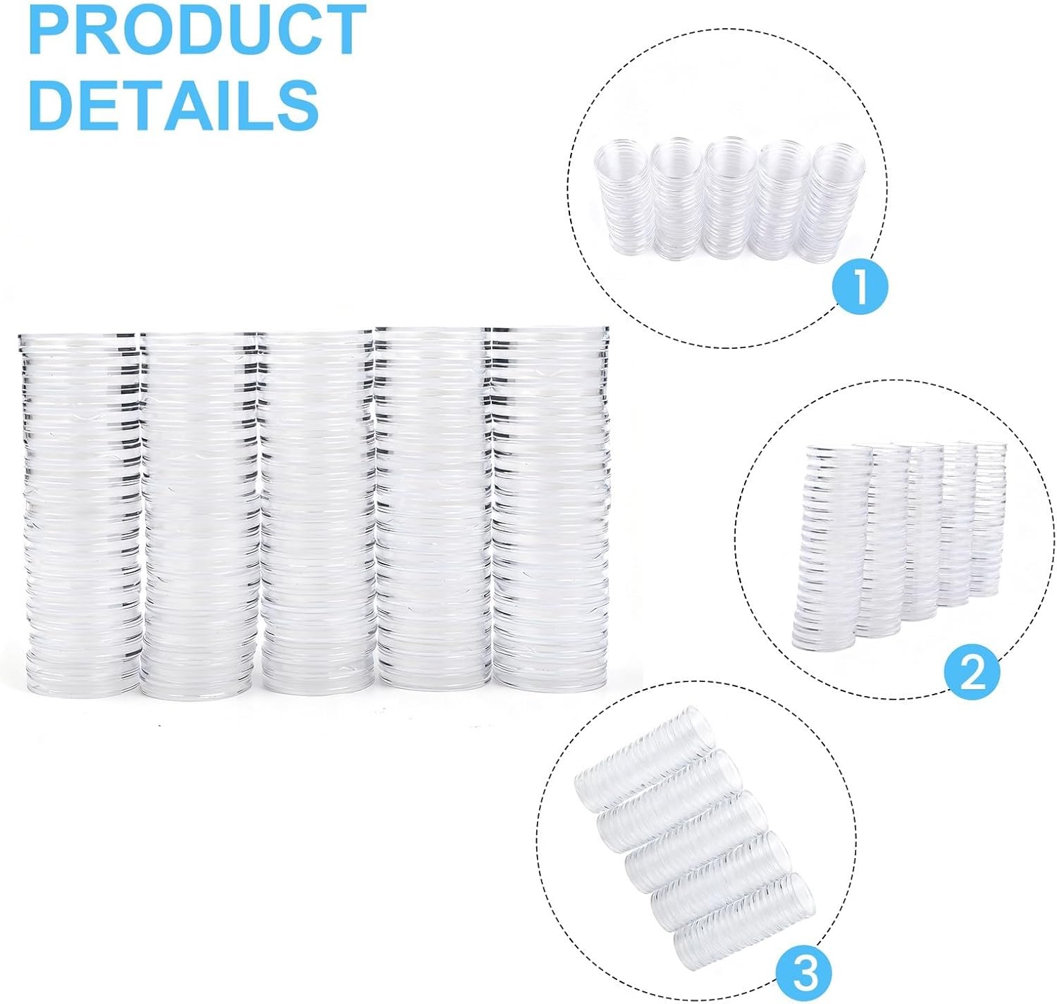 100 Pack Clear Round Plastic Coin Holders 35mm, Reusable PS Coin Capsules for Secure Storage and Display, Transparent Protective Collecting Cases