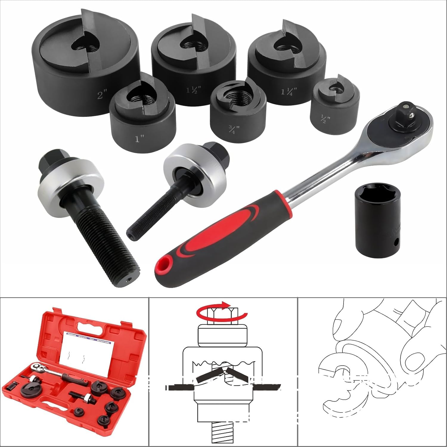 Eujgoov Multifunctional 6 Punch Sizes Knockout Punch Driver Kit Strong Manual Hole Opener Metal Sheet Puncher with Easy to Carry Storage Box