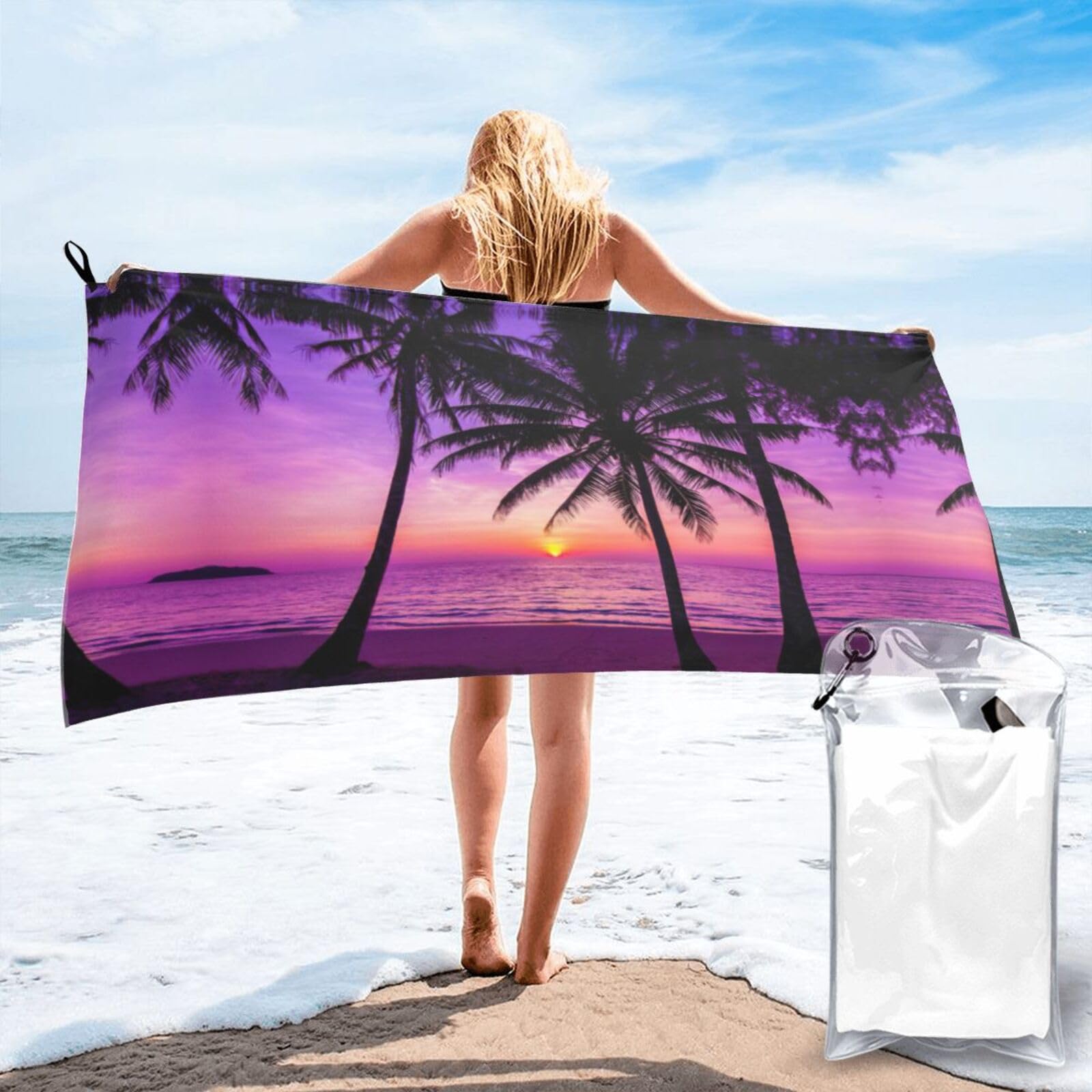 KAPPTYY Palm Trees At Sunset Print Quick Dry Towel Bath Shower Beach Wrap For Gym Vacation Adults