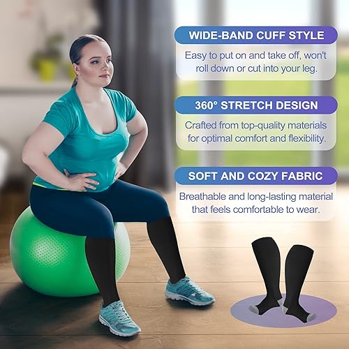 Miniatura 15 de LEVSOX Calcetines de compresión de talla grande para mujeres y hombres, pantorrilla ancha, extra grandes, 15-20 mmHg, hasta la rodilla, calcetines 3