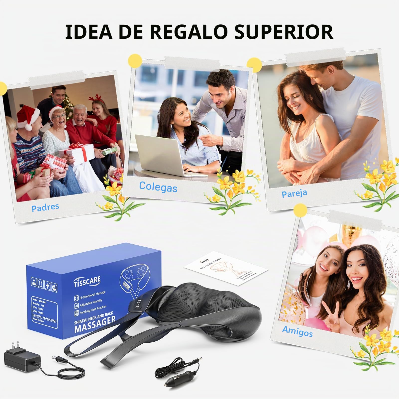 TISSCARE Masajeador de Cuello y Espalda con Calor, Cinturón Ajustable para Masaje Manos Libres, Masajeador Shiatsu 3D para Hombros, 20 Nodos, para Piernas Lumbar, Casa Oficial Coche