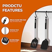 Vista 4 de Juego de 2 espátulas de silicona sólidas y ranuradas, para voltear pescado, panqueques, huevos, a prueba de arañazos para sartenes antiadherentes