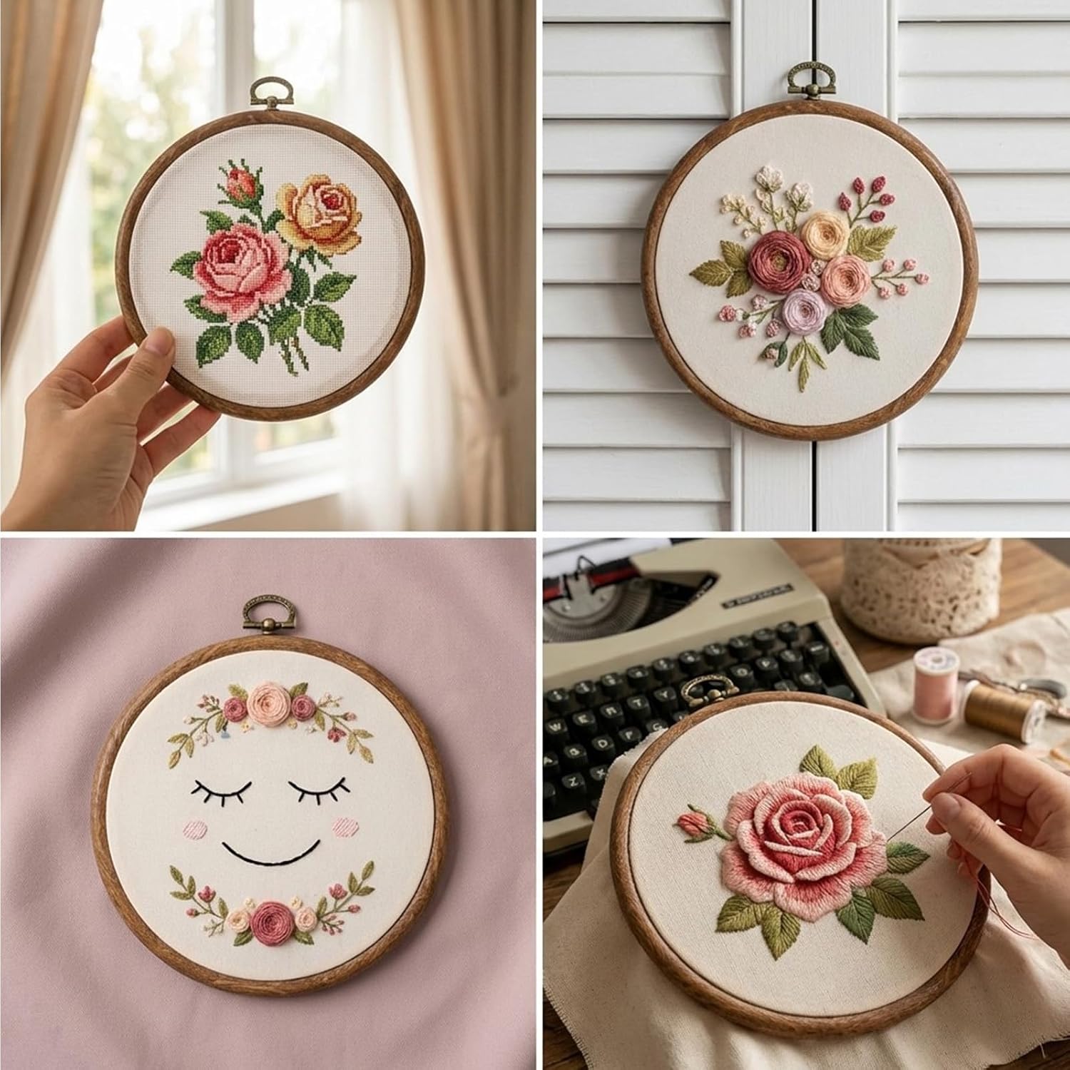 Elegaperma 2 Pcs 6 Inch Embroidery Hoop Frame, Cross Stitch Decorative Embroidery Hoop Wood Circle 6in, Wooden Embroidery Hoops Display Frame for Hanging Ornaments Decor,DIY Art Craft Sewing