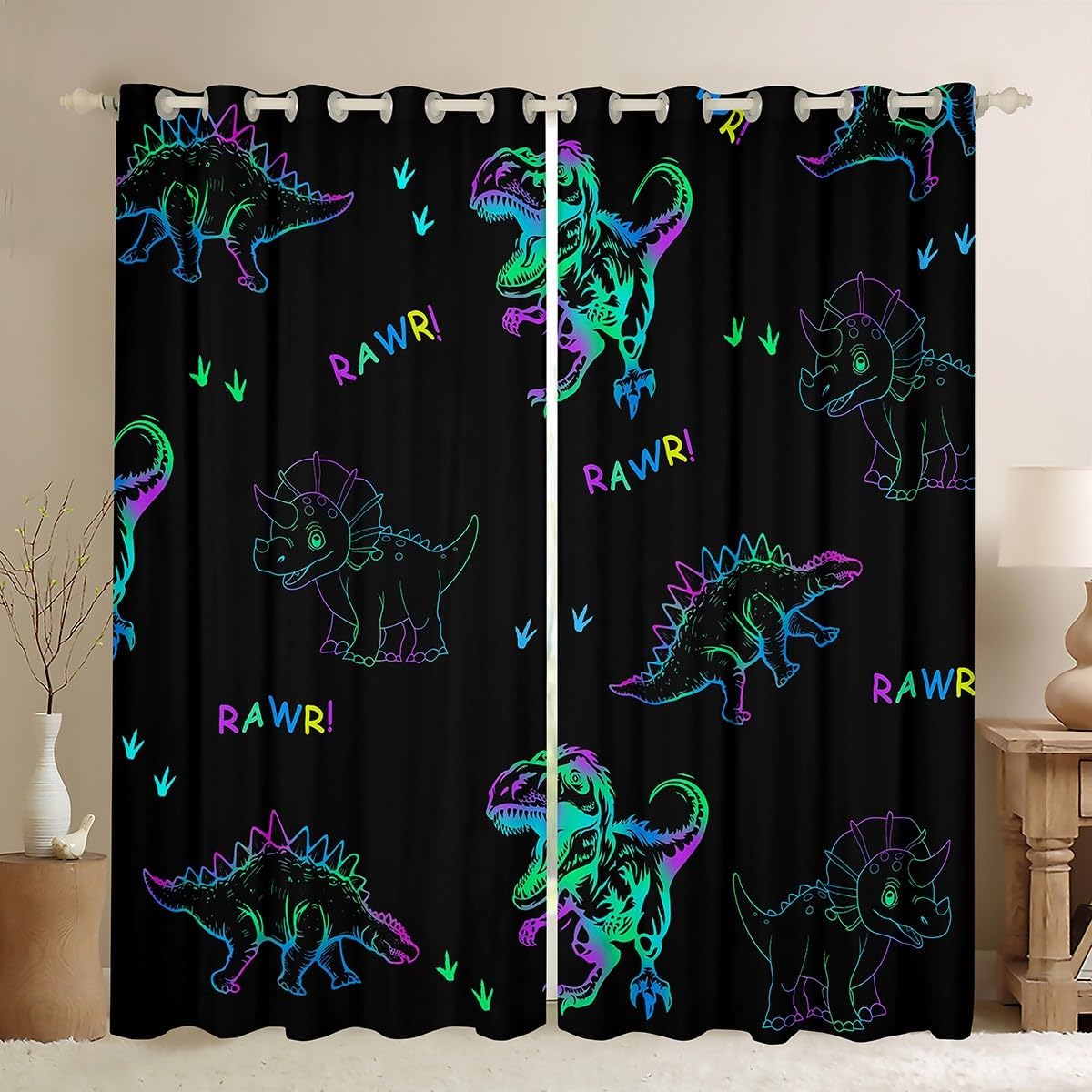 Manfei Lion Kids Blackout Curtain,Rose Flowers Romantic Valentine's Day Window Drapes for Boys Men,Wild Animals Lightning Blue Fashion Window Treatments Grommet Top 2 Panel Set,38Wx45L inch