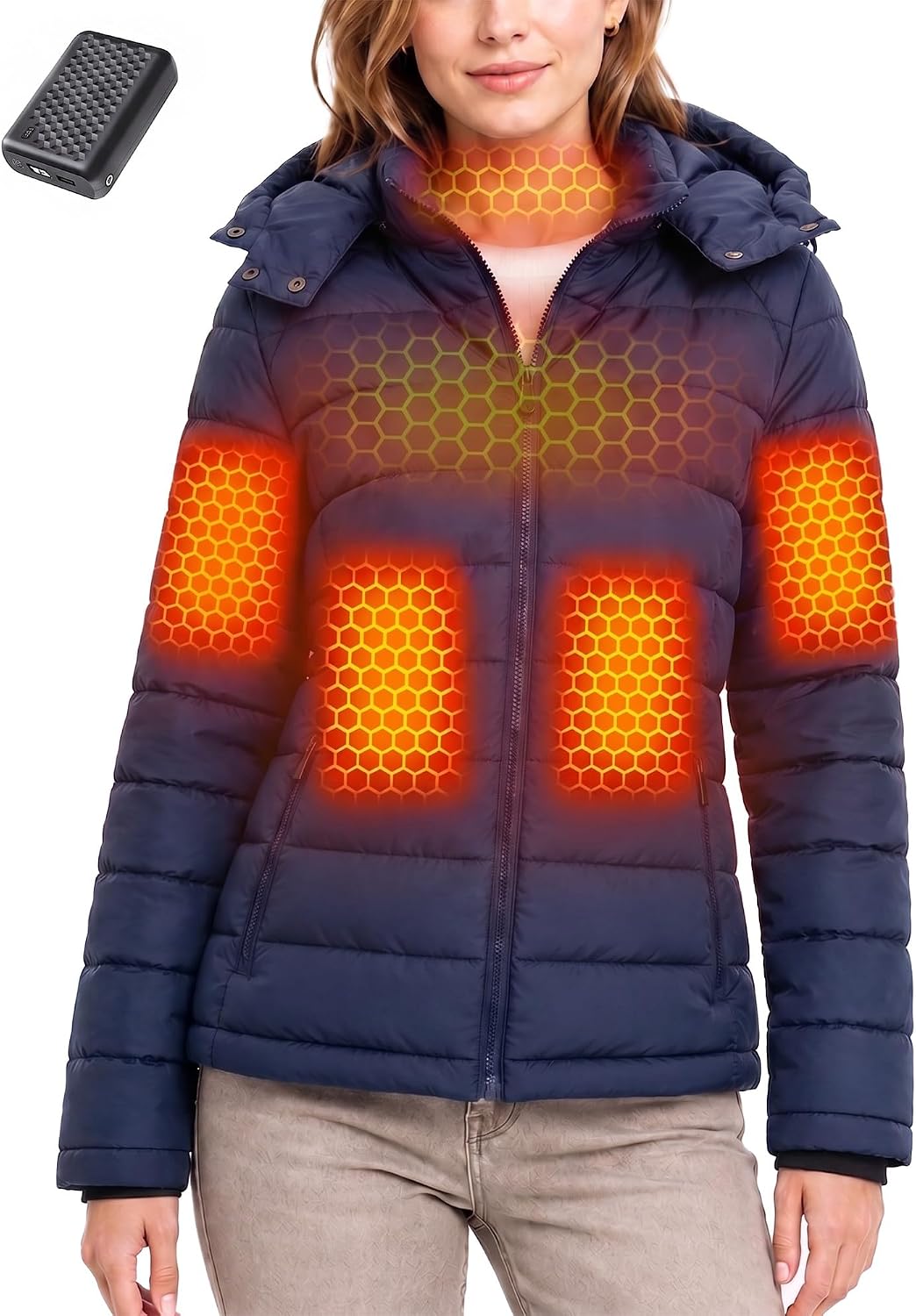 Wulcea Graphene Heated Jacket For Women, 18400mAh Rechargeable,3 Heat Settings