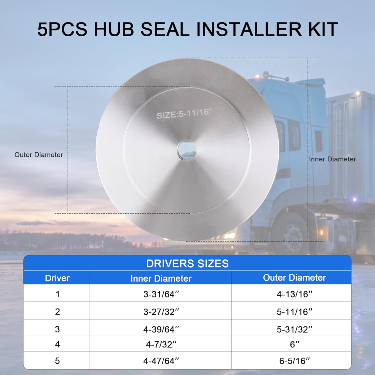 DAYUAN Truck Hub Seal Installer Kit, Heavy Duty Seal Drivers Compatible with Class7/8 Trucks