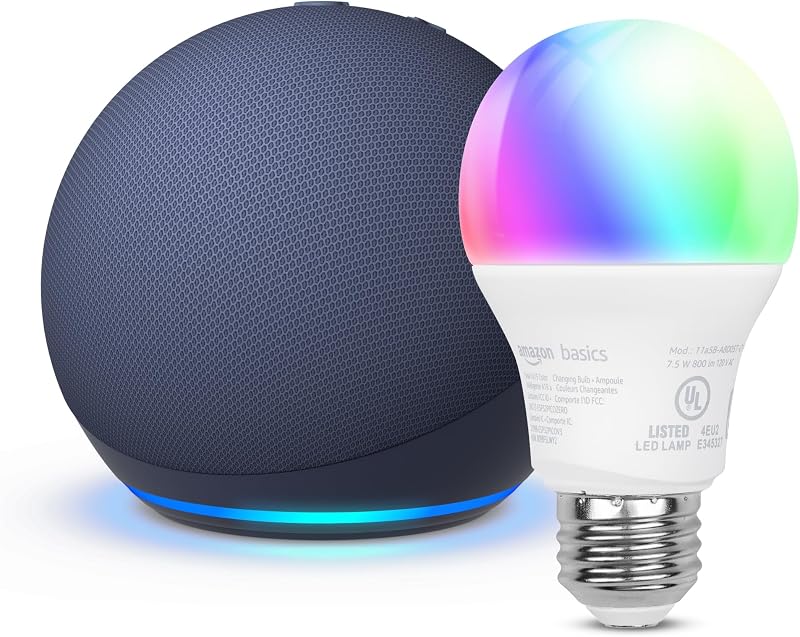 Echo Dot con bombilla de color inteligente Amazon Basics
