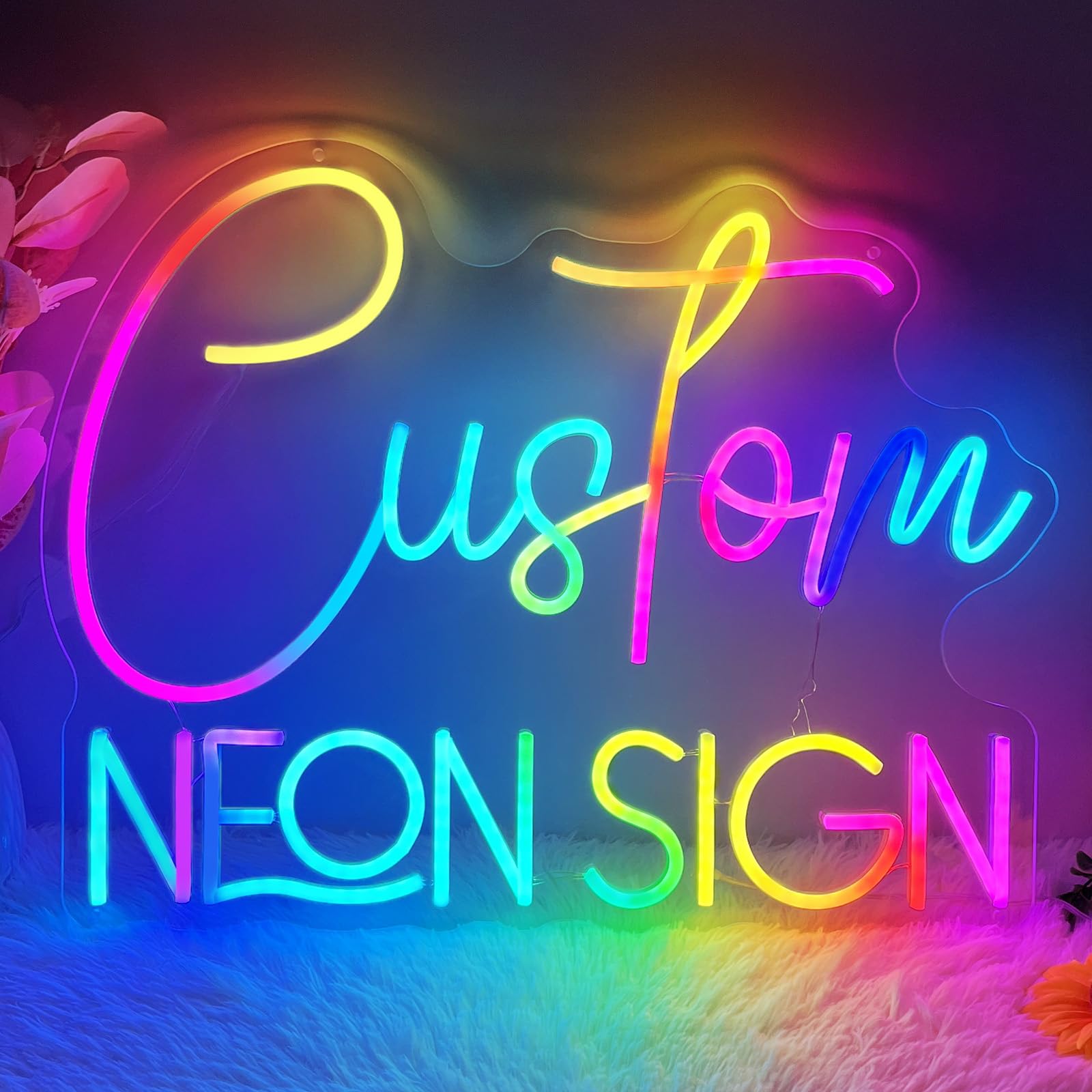 Neon Schild Personalisiert, Rainbow LED Neon Sign Individuelle Leuchtreklame Sprachgesteuerte Funktion Verschiedene Farbkombinationen für Party Gaming Zimmer Bar Deko