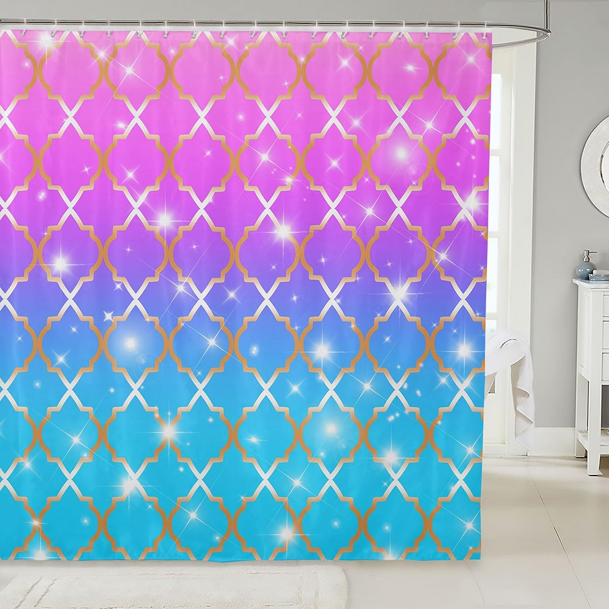 Amazon.com: Feelyou Blue and Pink Ombre Shower Curtain 72x72 Girls  Rainbow Bathroom Shower Curtain Set for Kids Teens Colorful Shape Bath  Curtain Gold White Glitter Kids Bathroom Accessories : Home & Kitchen