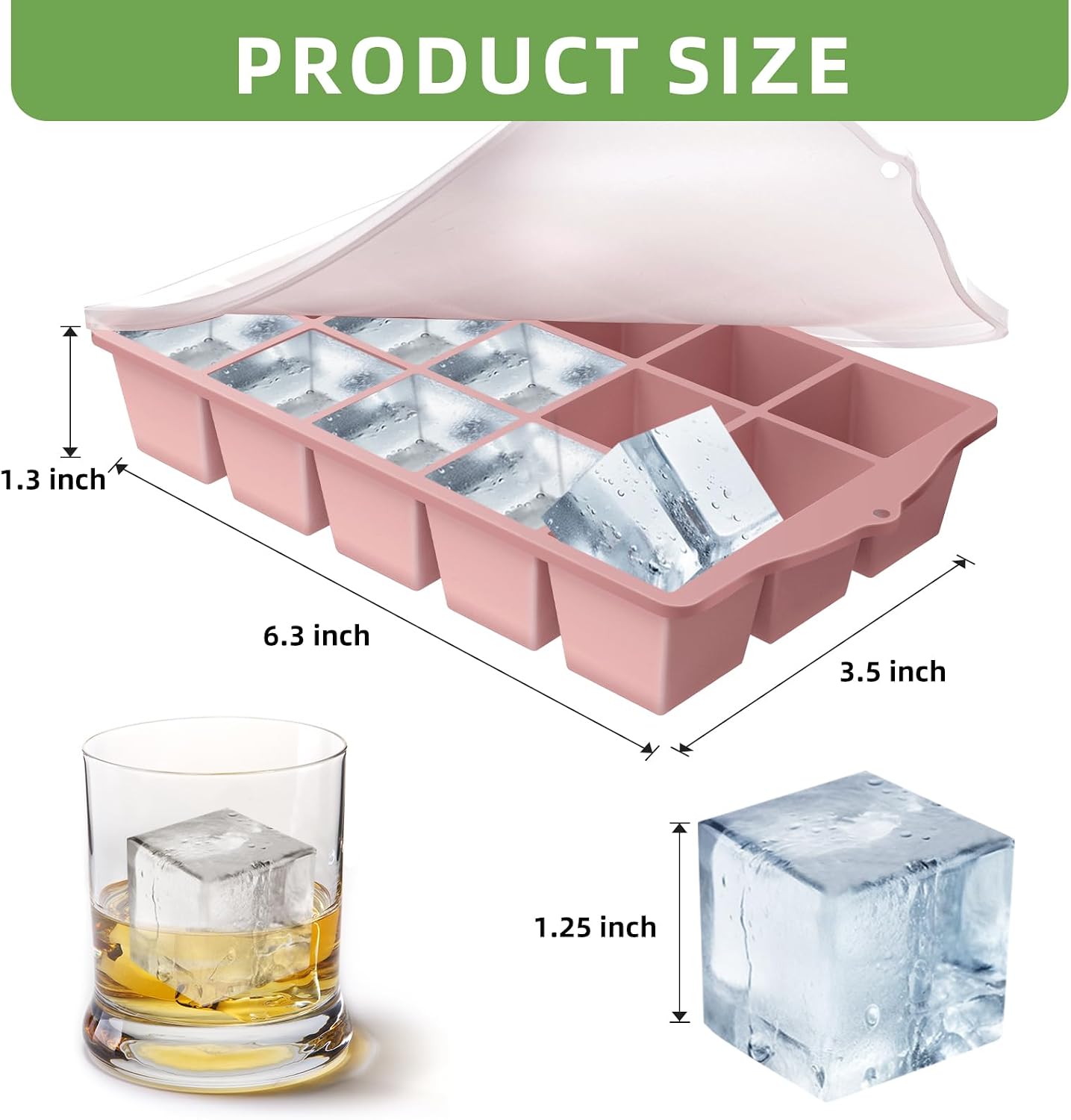 FANYITY Silicone Ice Cube Tray with Lid Pink, Pack of 4 Ice Cube Moulds, Ice Cube Trays for Baby Porridge, Cocktail, Coffee
