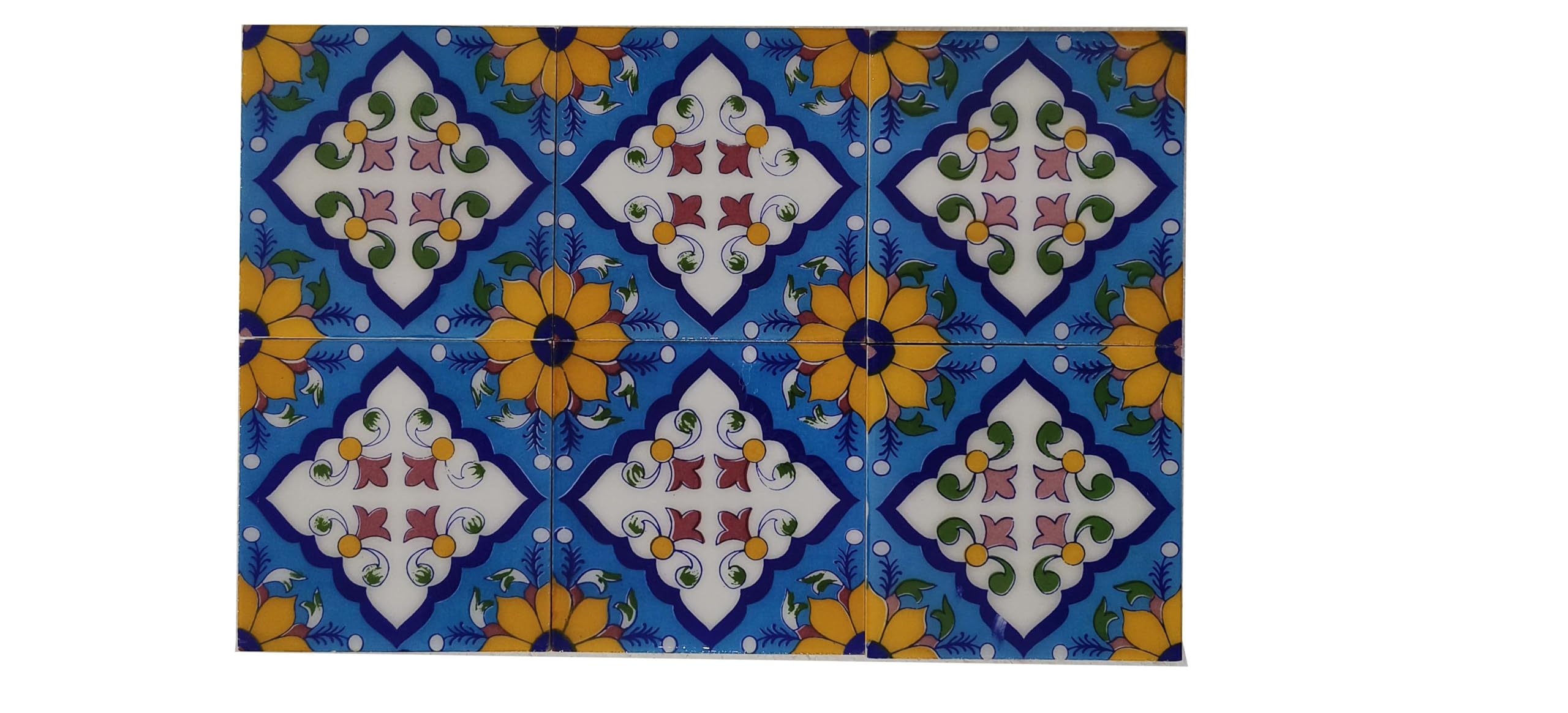 Shiv Kripa Blue Pottery Ceramic Handmade Tiles (4 x 4-inch, Multicolour) - Pack of 6-image-38