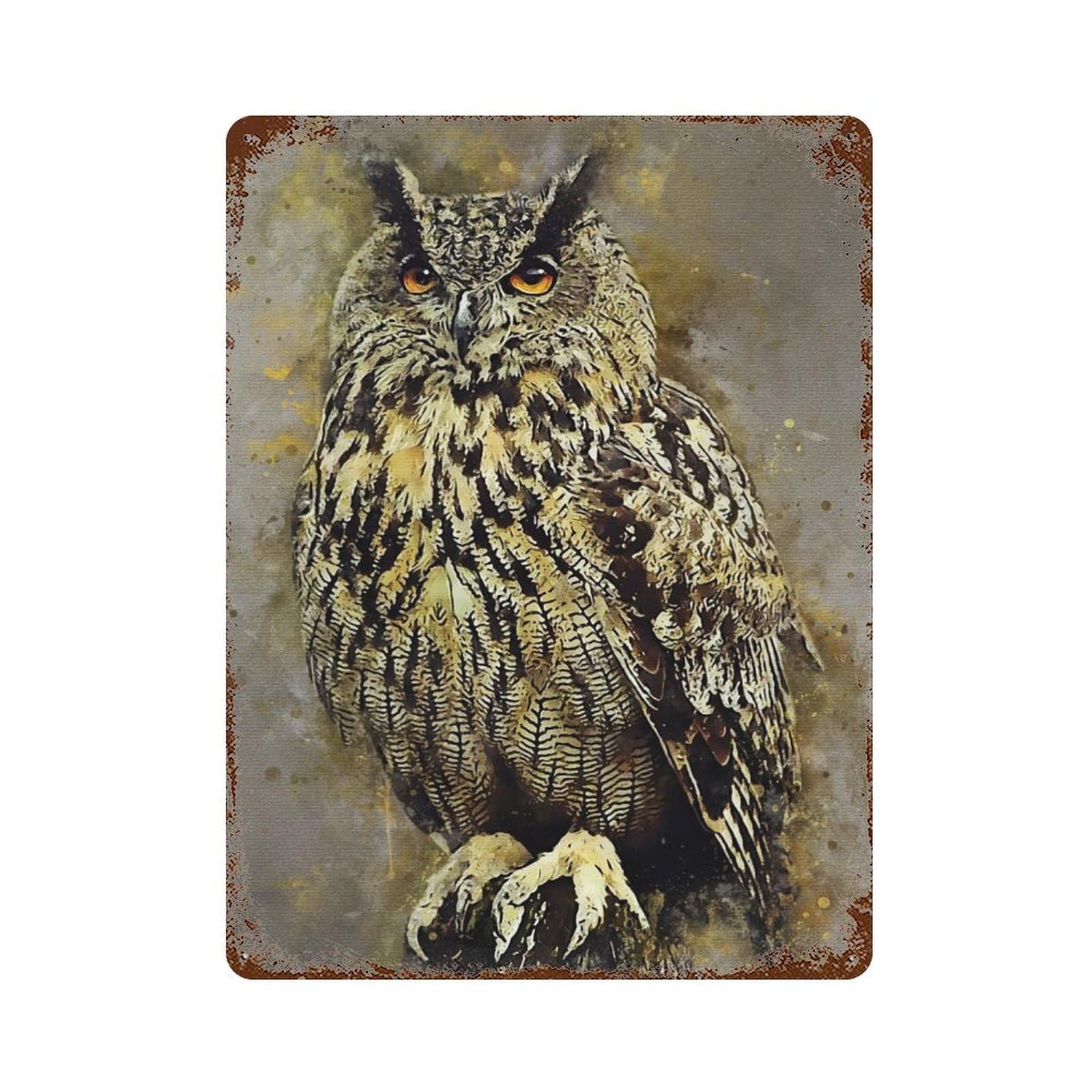 Owl Watercolor Rustic Tin Plaque 15.7"x11.8", for Living Room, Hallway And Home Decor, Decorative Metal Wall Art