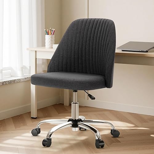DUMOS Silla de oficina, cómoda silla de escritorio giratoria con ruedas, asiento ancho, sin brazos, altura ajustable, sillas de computadora para el