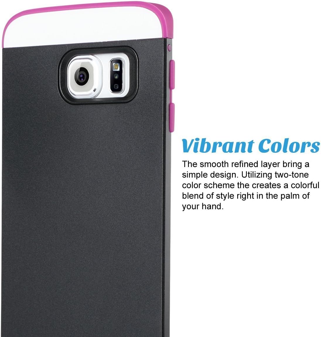ULAK Galaxy S6 Edge Case, Slim Protect Hybrid with 2 Layer Cover PC and TPU Layers for Samsung Galaxy S6 Edge (5.1" inch) 2015 Release Black + Rose Pink