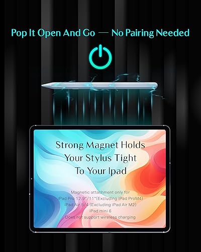 Miniatura 10 de Lápiz óptico para Apple iPad 2018-2025, compatible con lápiz, duración de batería 3X, carga rápida USB-C, inclinación y rechazo de palma, para iPad