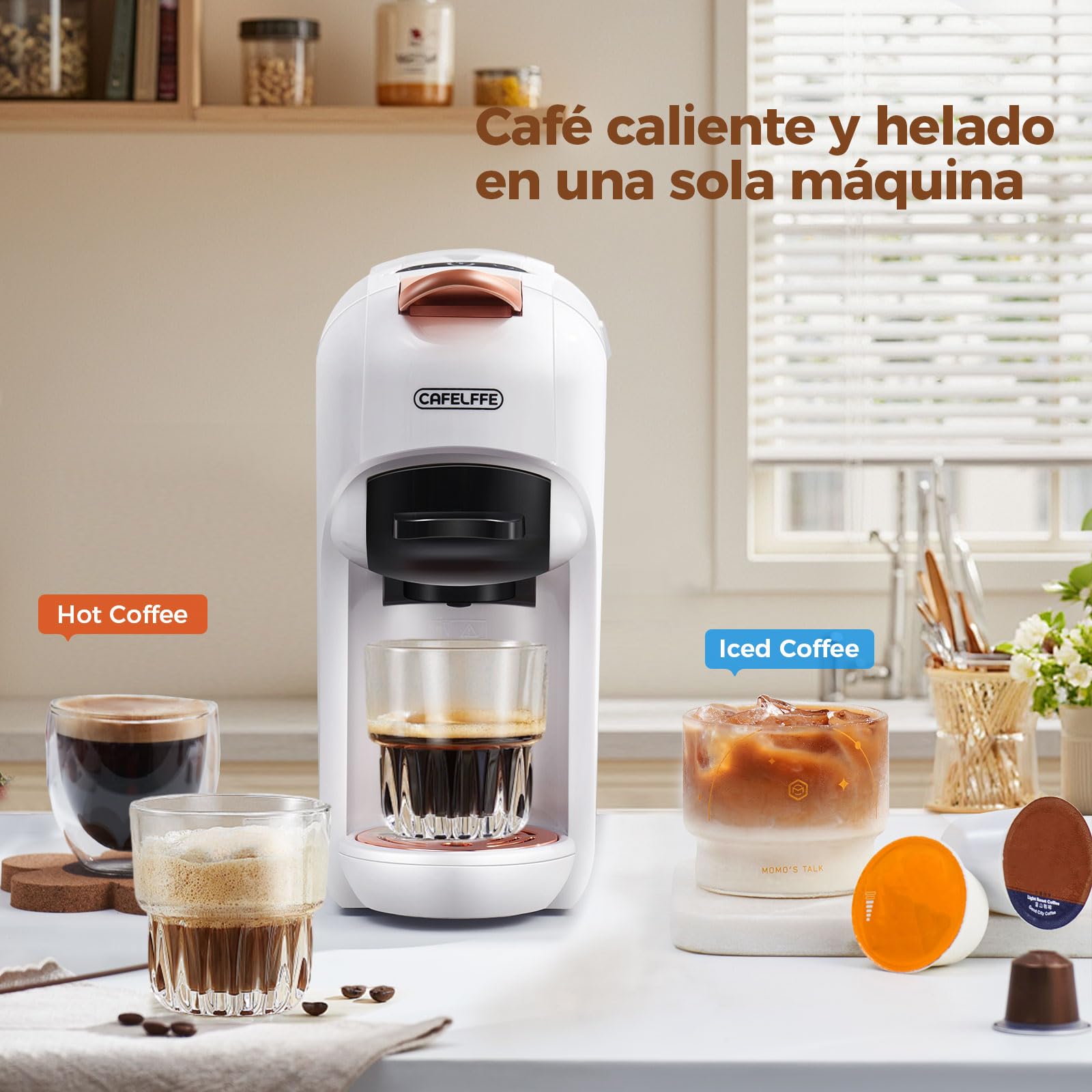 CAFELFFE MK-606 Máquina de espresso 5 en 1 de cápsula, 19 bares, compatible con K-Cup/Nes Original/DG/44 mm ESE y molido, 7 niveles de agua, para el hogar/la oficina, negro