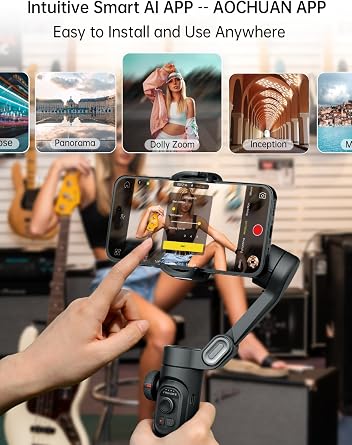 AOCHUAN Phone Gimbal Stabilizer 3-Axis Smartphone Foldable Gimbal for iPhone Gimble with Focus Wheel TikTok YouTube Vlog Stabilizer iPhone&Android-AOCHUAN Smart XE& 1.7M Complete Camera Tripod