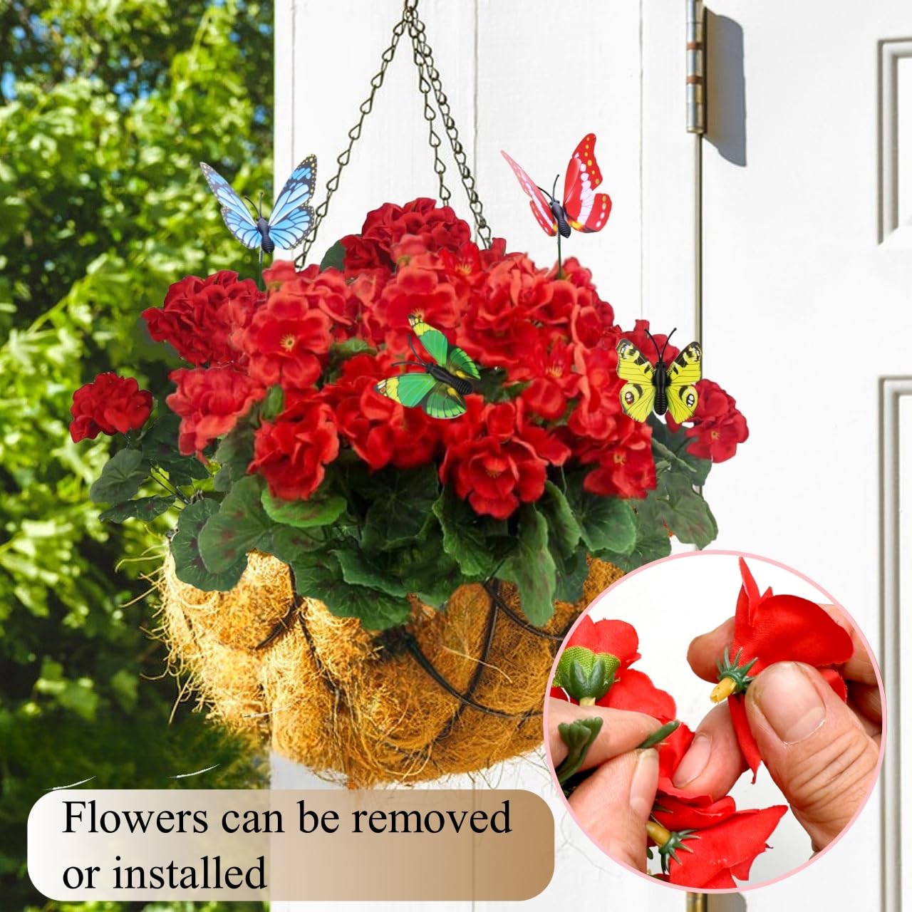 Avoik Fiori artificiali per esterni 4 fasci di gerani Piante finte Fiori Fiori di seta finti Resistenti ai raggi UV Piante interne esterne per giardino portico matrimonio casa (rosso)