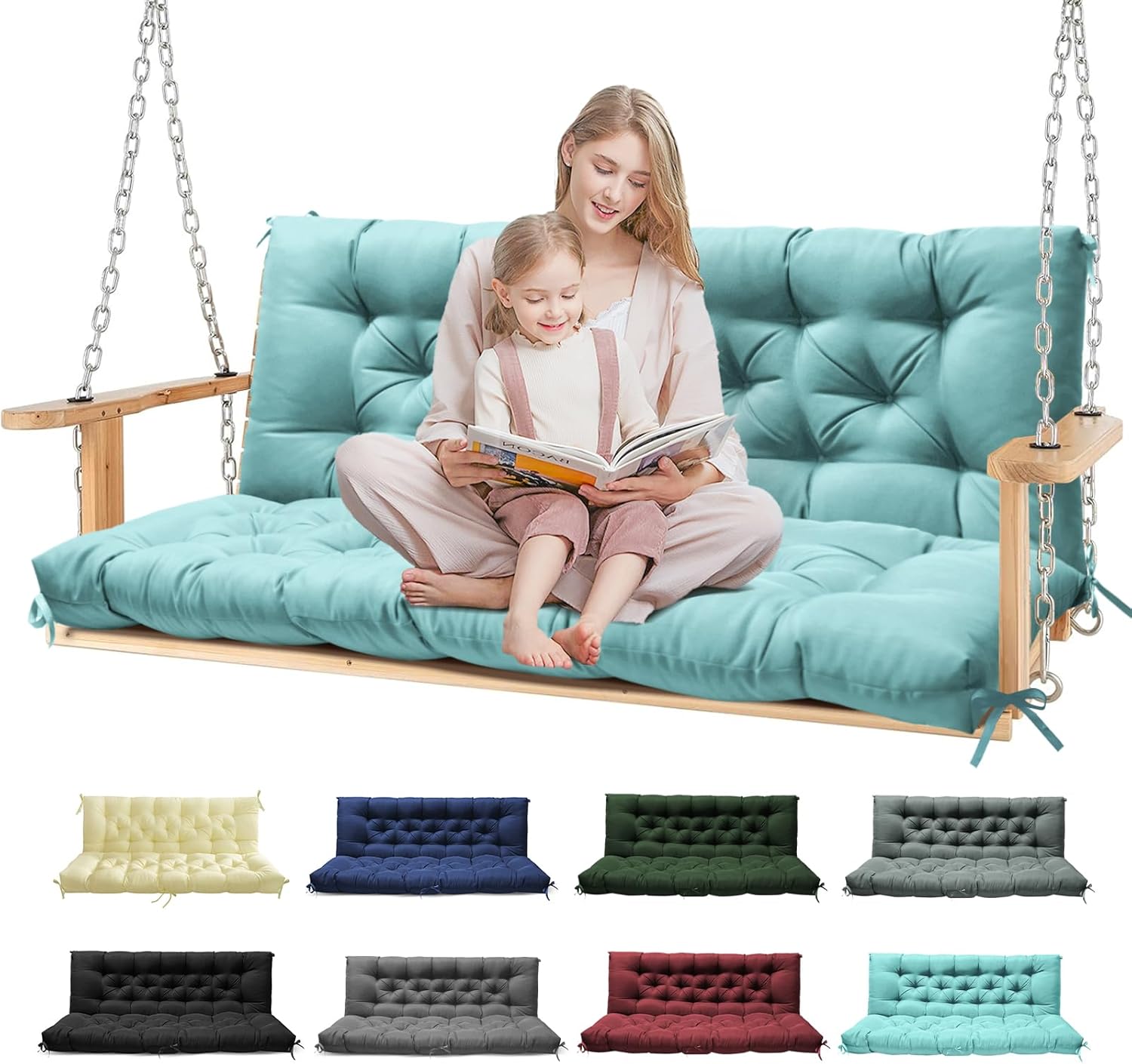 Porch Swing Cushions, Patio Swing Cushions Waterproof for Outdoor Furniture Thickened Outdoor Swing Bench Cushions 2-3 Seater Replacement with Ties for Outdoor Patio Swing (Teal, 60x40 in)