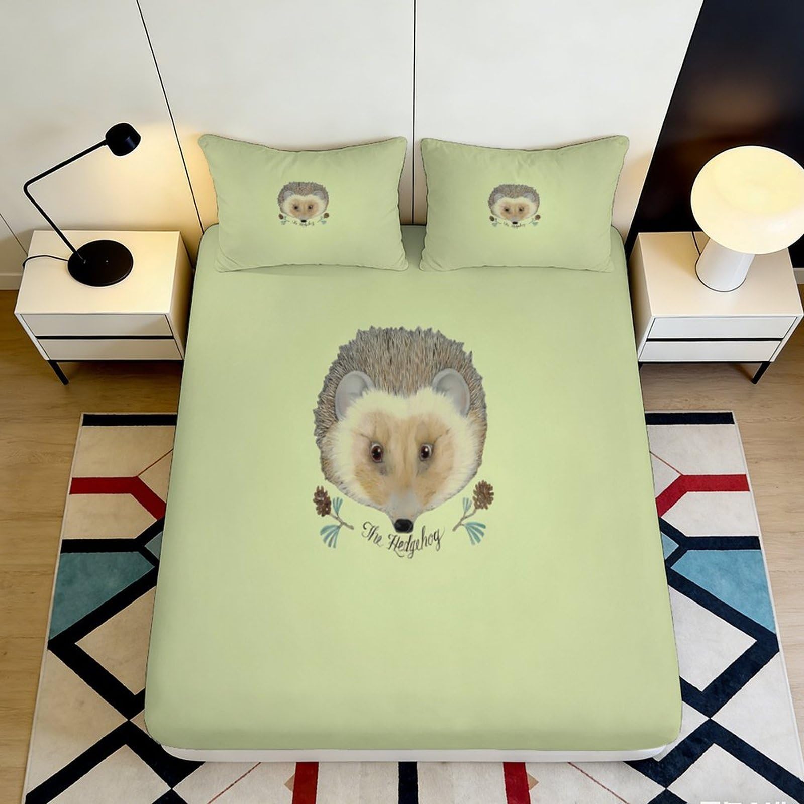 3D Printed Hedgehog Fitted Sheet Microfiber Soft Breathable Animal Print Bed Cover for Bedroom Dormitory Guest Room Mattress Protection Decor 120x200x25cm