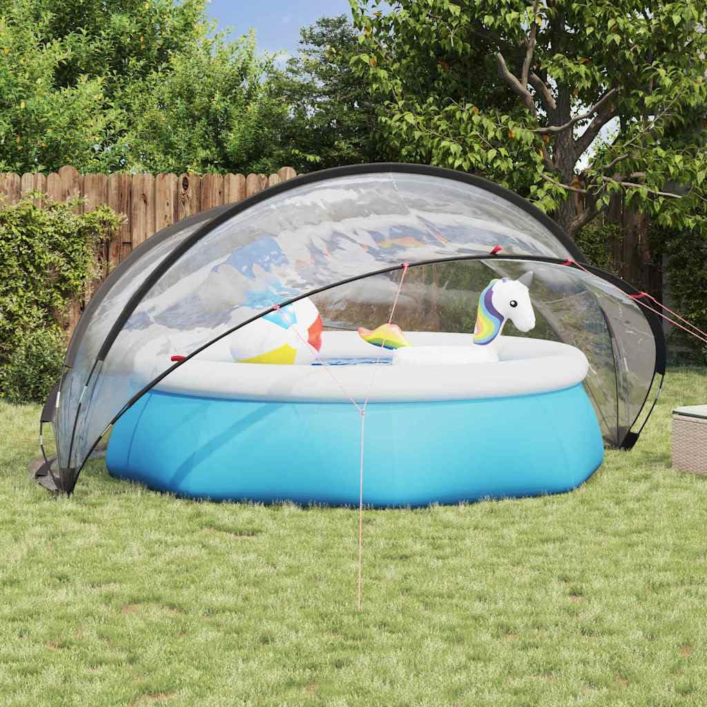 Dôme de Piscine Transparent 405 x 405 x 192 cm PVC Robuste Pliable Protection extérieure Facile Installation pour Bassin Spa Jacuzzi hivernage été Chaleur