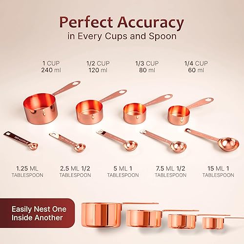 Miniatura 6 de Juego de 9 tazas y cucharas medidoras, acero inoxidable, ingredientes secos y líquidos