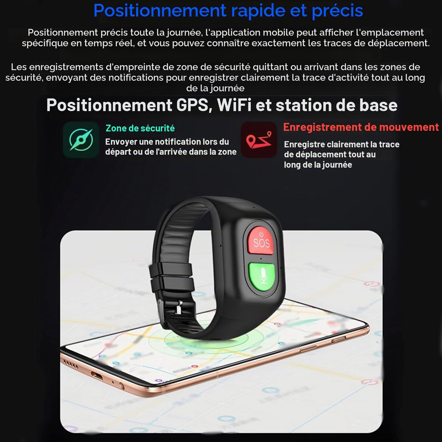 Montre connectée 4G pour seniors, montre intelligente avec alarme et rappel, alerte automatique en cas de chute avec bouton d'urgence SOS, localisation GPS et appel vocal, pour les personnes atteintes