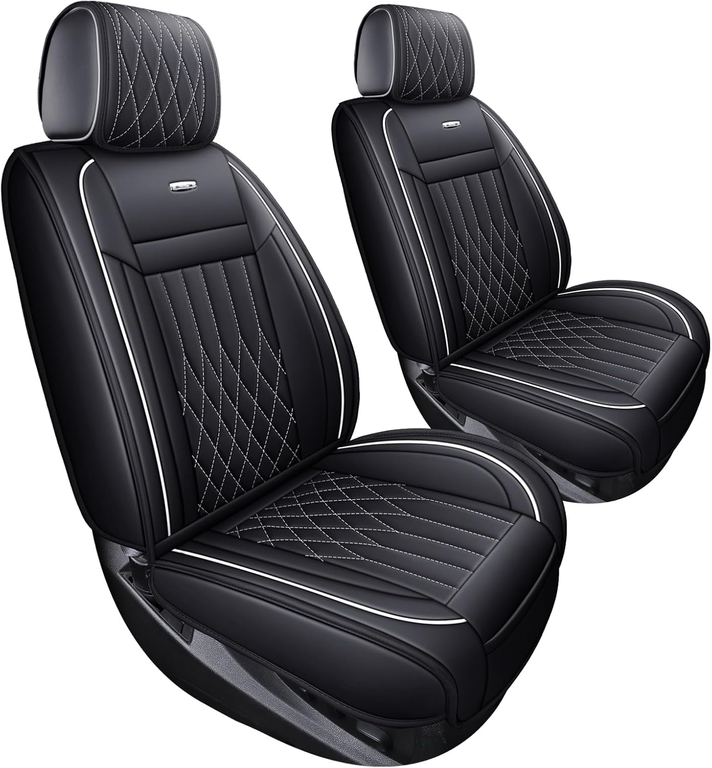 Aierxuan 2Pcs Front Chevy Silverado GMC Sierra Car Seat Covers, Custom Fit 2007-2026 1500 2500 HD 3500 HD Crew, Double, Extended Cab or Pickup Truck, with Waterproof Faux Leather (Black and White)