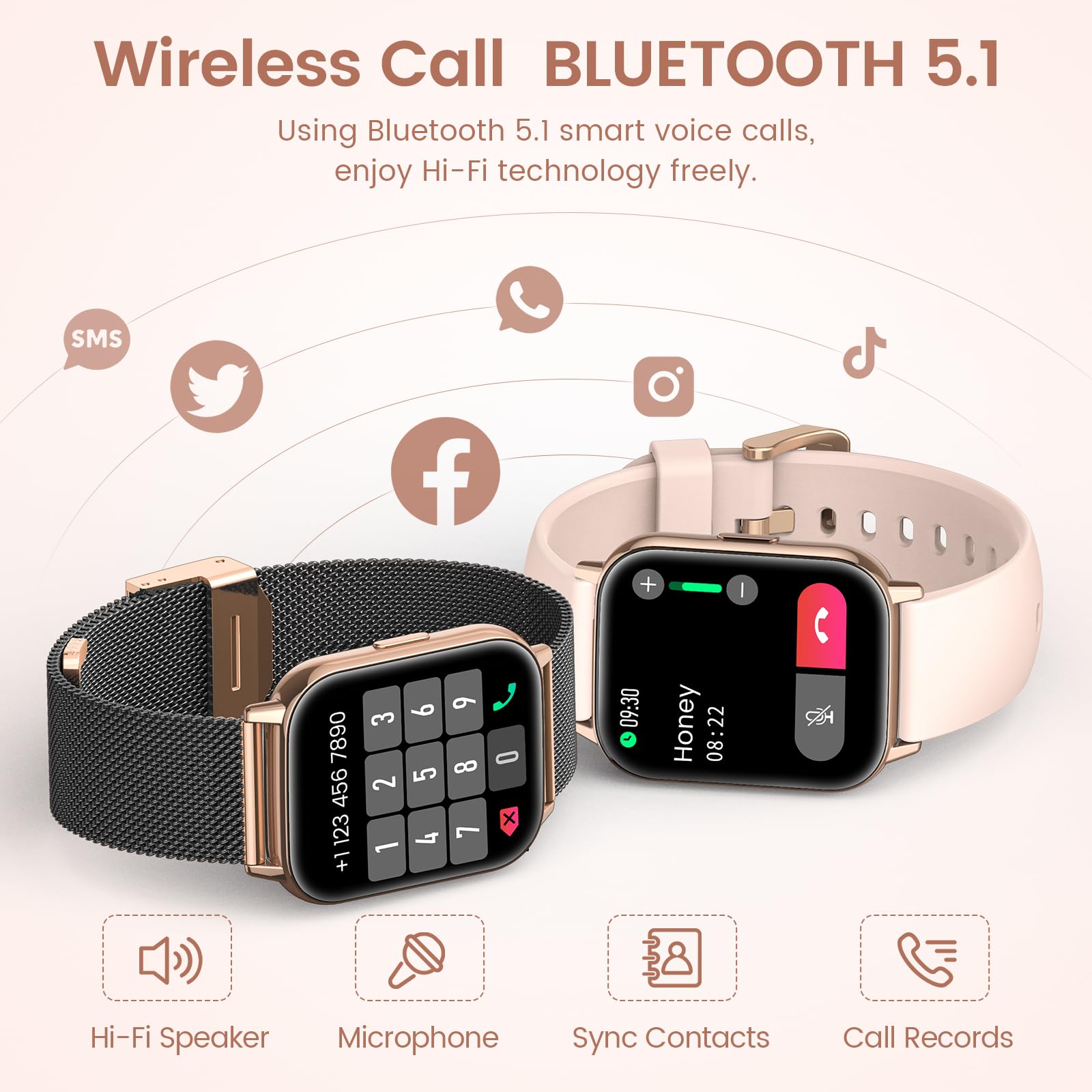 SWGOTA Smartwatch Donna Chiamate Bluetooth 5.2, 1.85" HD Smart Watch Orologio con Cardiofrequenzimetro SpO2 Sonno Fisiologia Femminile IP68 Notifiche Messaggi 18 modalità Sportive iOS Android Oro Nero