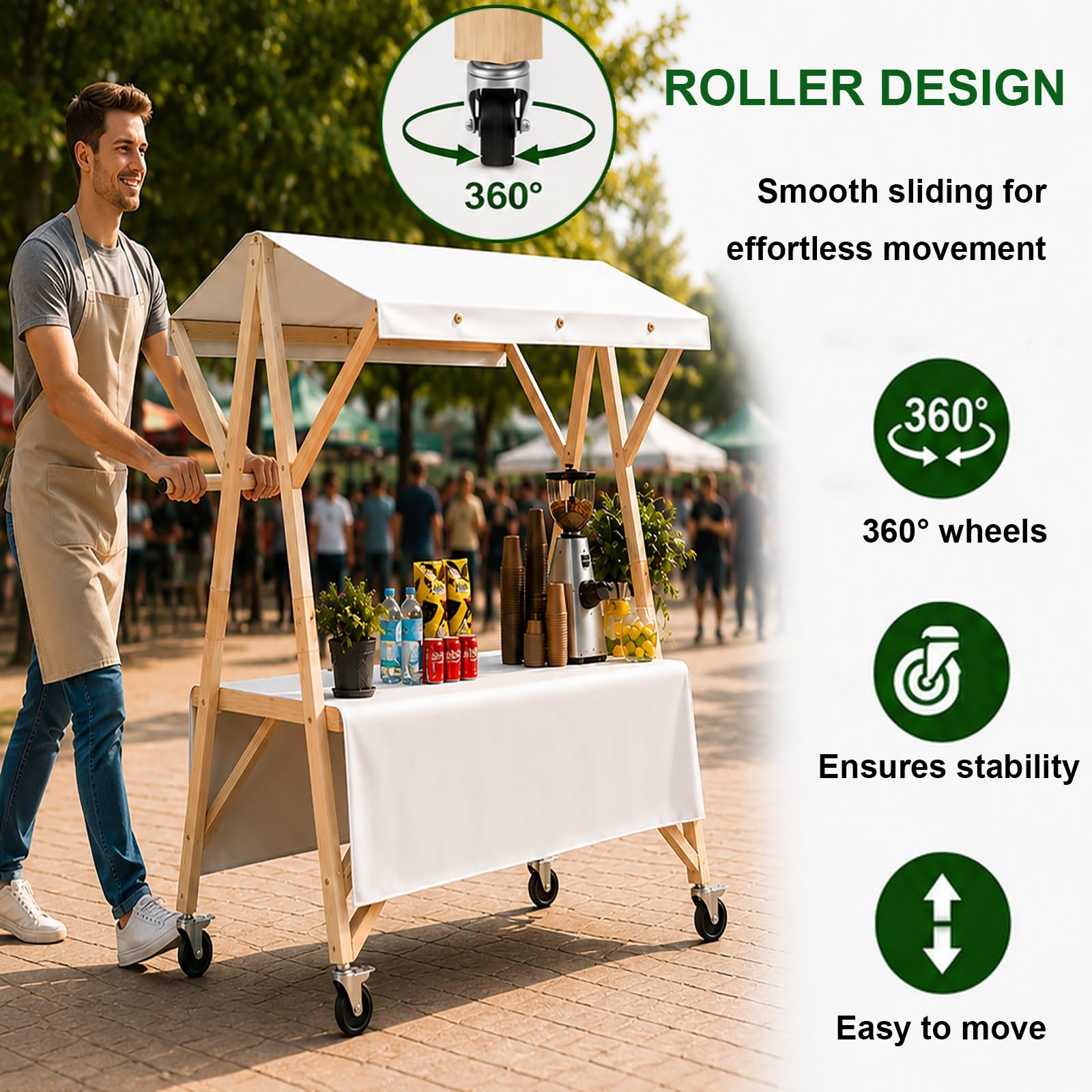 Espositore Portatile per Bancarelle con Tendalino, Carrello Commerciale Pieghevole, Carrello Mobile su Ruote, Adatto A Venditori E Stand Gastronomici(Blue 1,150cm/59in)