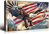 Denozer - Large American Eagle Canvas Wall Art, Patriotic Flag Design, Living Room Office Bedroom Decor, Ready to Hang - 48 Lx32 W