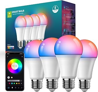 Smart WiFi Bluetooth LED Light Bulbs A19 RGBWW Dimmable Color Changing 800LM 16 Million Colors Music Sync Compatible with Alexa and Google Assistant for Home Office 4Pack