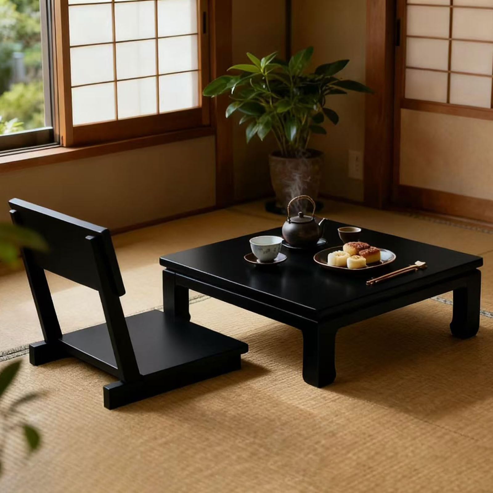 Japanischer Tatami-Stuhl,Bambus Bodenstuhl FüR Wohnzimmer,Tatami Meditationsstuhl Im Japanischen Stil,Japanischer Beinloser Bodenstuhl,Stuhlrückenstütze,für Erkerfenster,Teestube,Gaming