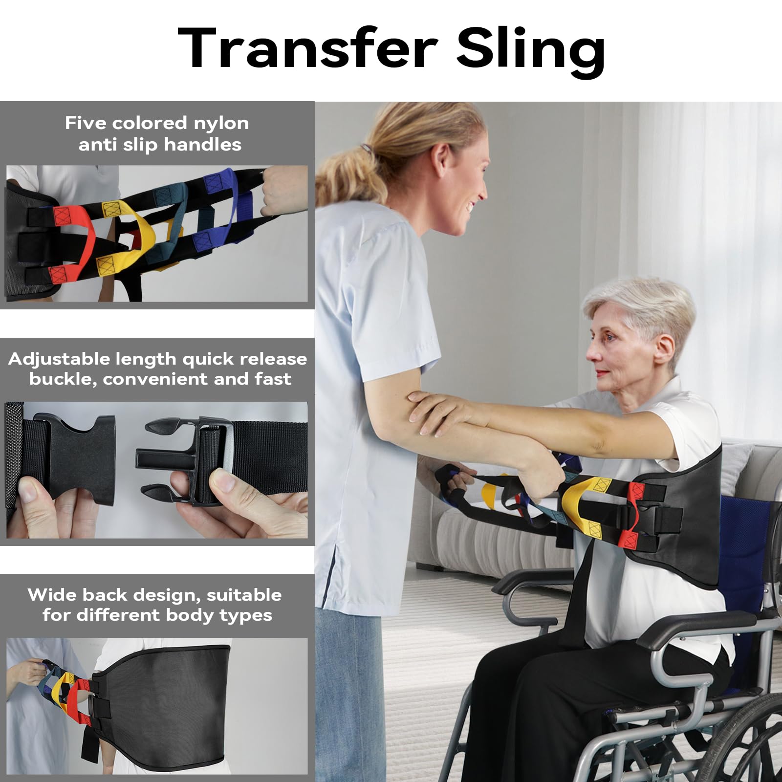 Eslinga de transferencia multiasa para personas mayores, correa de enfermería de transferencia para discapacitados, tablas de transferencia más seguras, cinturones de transferencia avanzados