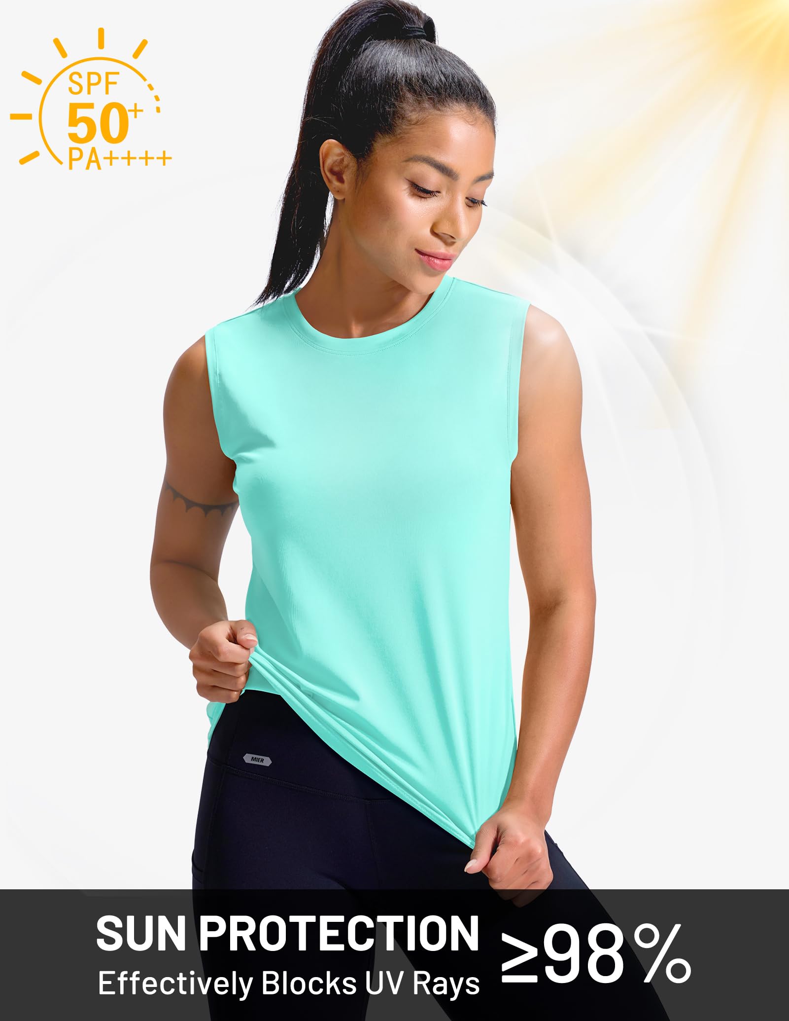 MIER Top sportivo senza maniche da donna Dry Fit Running Workout Tank Top girocollo UPF 50+ Active Tennis Palestra Yoga Tee Shirt