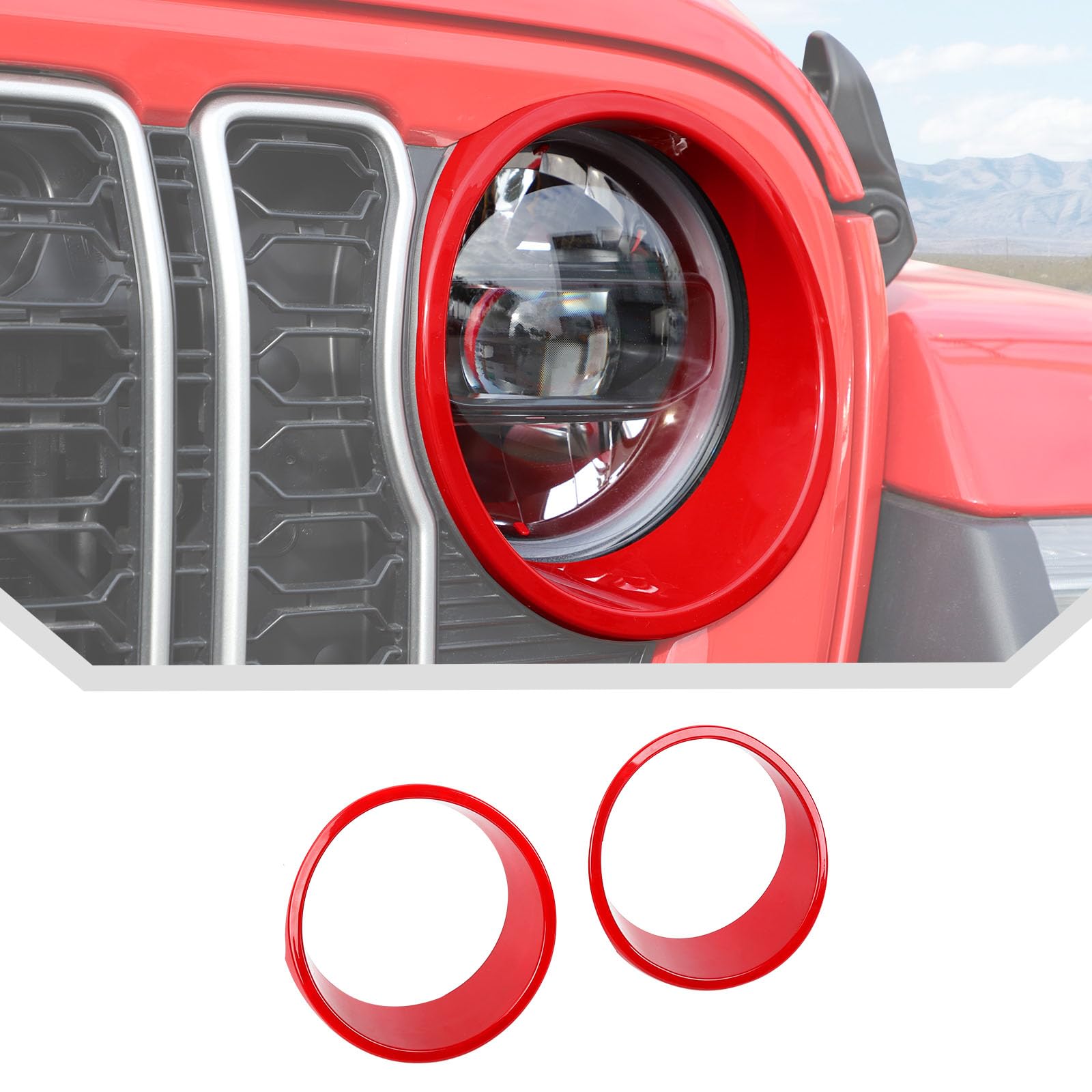 JeCarHeadlight Covers Fit for 2024+ Jeep Wrangler JL Headlight Bezel Trim Accessories (Red)