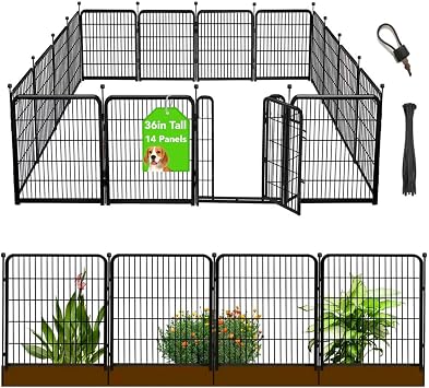Getlay Garden Fence with Gate 36 inH27 inL 14 Panels Total 31 FtL, Garden Fences and Borders for Dogs, Animal Barrier Fence, Black Metal Decorative Garden Fencing