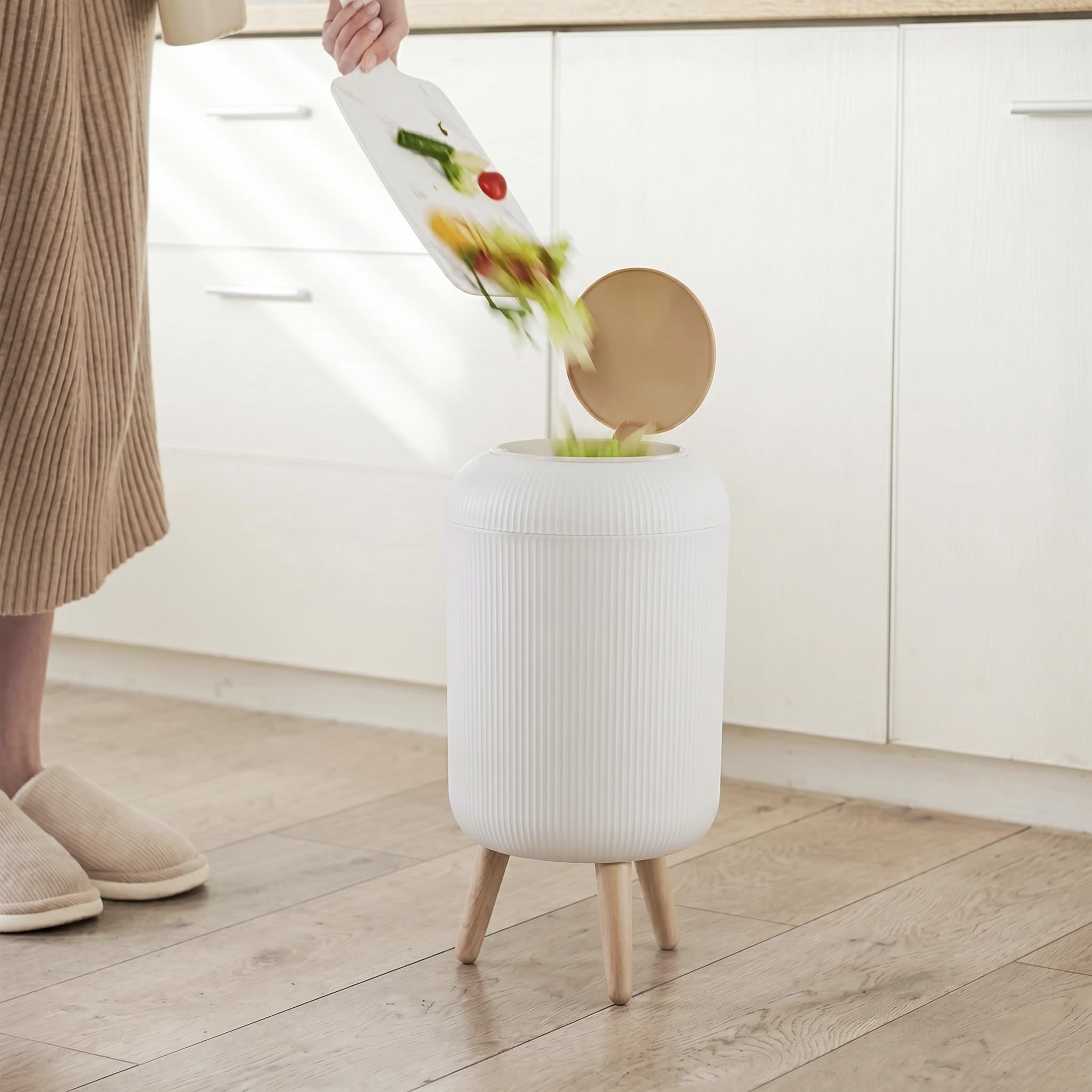OCEANO Set 4 Cestini di Design con Gambe Pattumiere da Interno per Soggiorno, Bagno, Ufficio e Camera Organizzatori Stile Scandinavo Moderno 9L 7L 5L