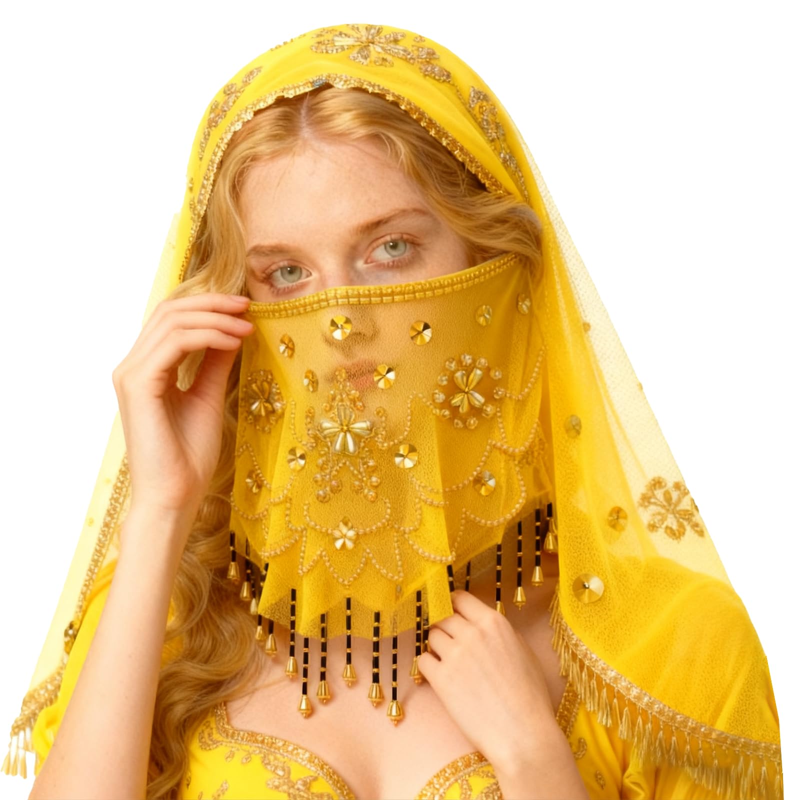 Baisdan Belly Dance Face Veil with Beads Sequins Cosplay Halloween Carnival Costume Accessory