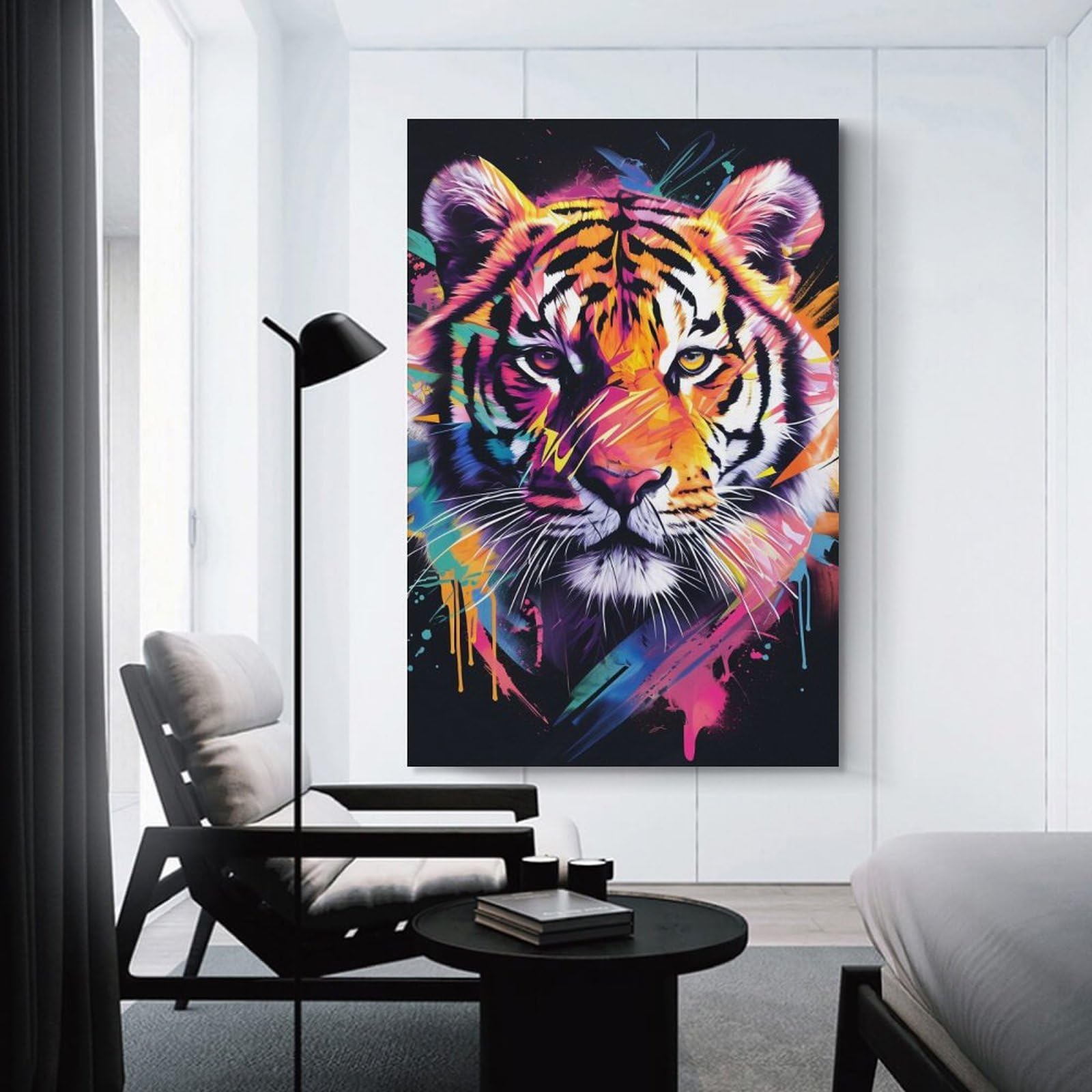 Junmoney Hanging Wall Art Vibrant Abstract Tiger Portrait, 16x24inch(40x60cm), for Wall Displays, Bedrooms Or Room Updates, Decorative Artwork with Flexible Styling
