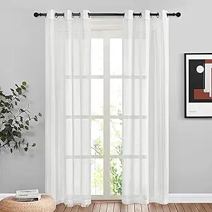 NICETOWN White Sheer Curtains 84 inches Long, Grommet Semi Sheer Light Filtering Window Treatments Balance Privacy & Light Vertical Flax Sheer Drapes for Bedroom/Living Room, W42 x L84, 2 Panels