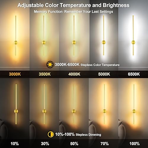 Miniatura 2 de GOODATE Juego de dos apliques de pared con control remoto, colores continuos 3000K-6500K y atenuación continua, cableado o enchufe, rotación de 180,