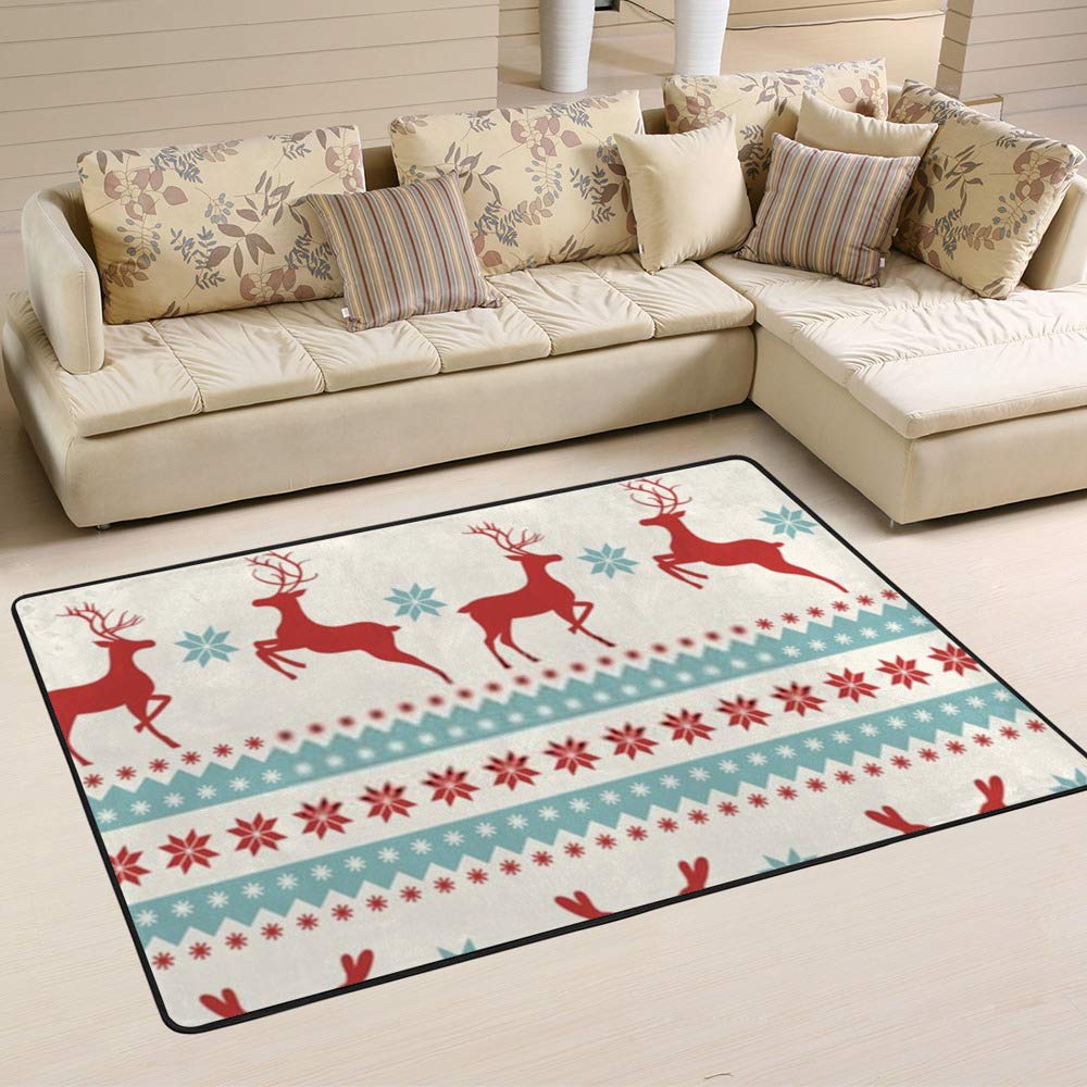 Tapis de Noël imprimé lapins et cerfs au pied du sapin familial