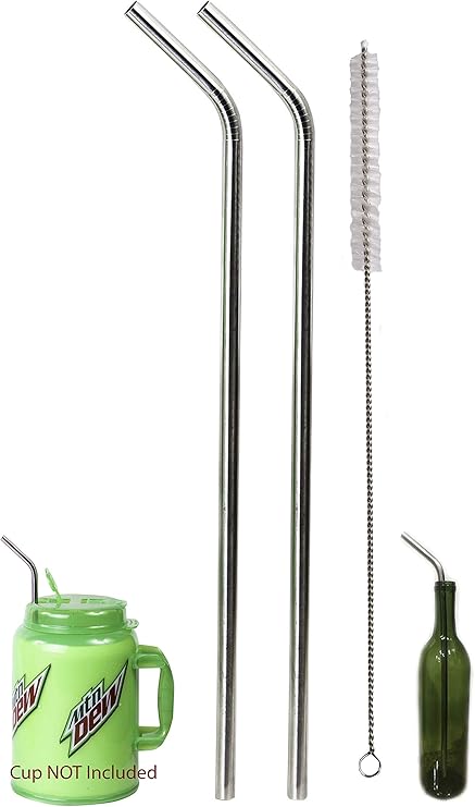2 JUMBO 14" Stainless Steel Straws 100 oz HUGE SUPER