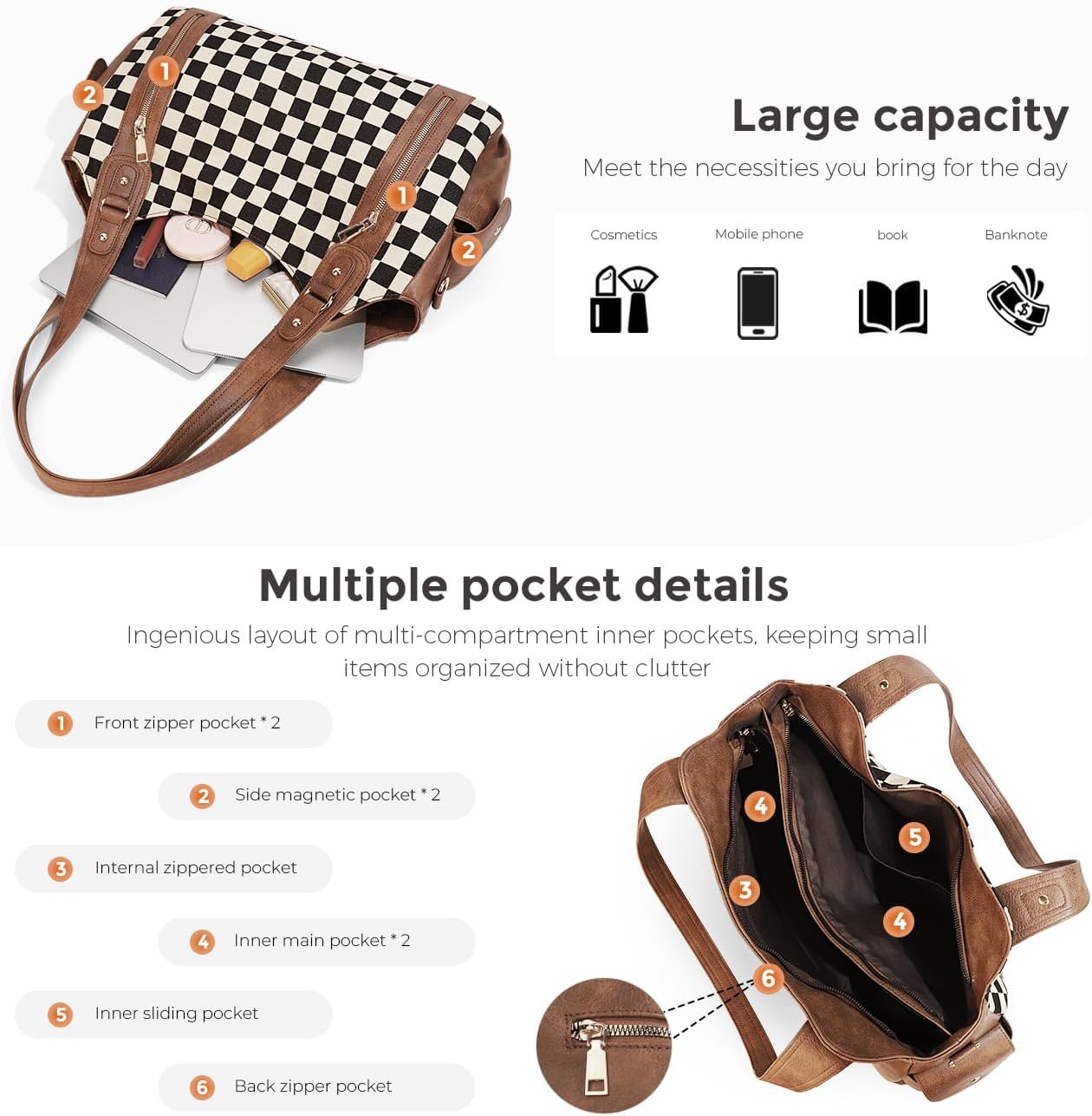 Women's Slouchy Leather Hobo Bag - Soft Tote Crossbody Satchel, Punk Y2K Style Shoulder Purse